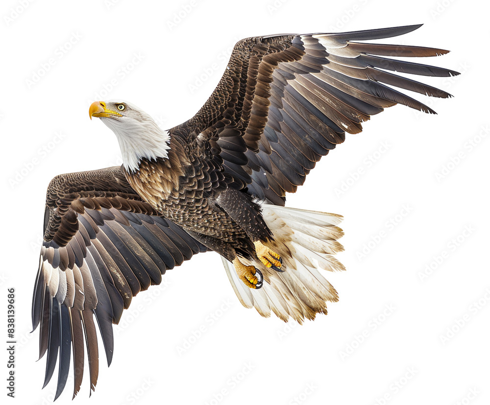 Obraz premium Bald eagle in flight isolated on white