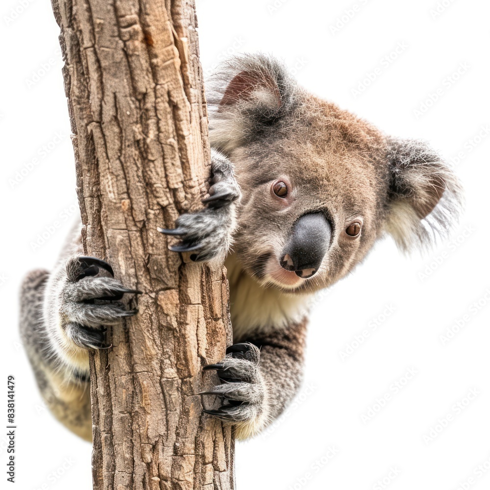 Obraz premium Adorable koala bear isolated on a white background. High-resolution wildlife photography