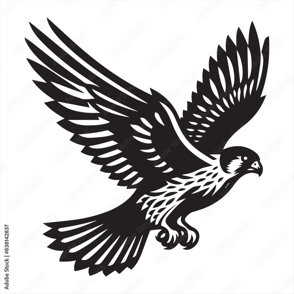 Fototapeta premium Flying falcon, vector, silhouette 