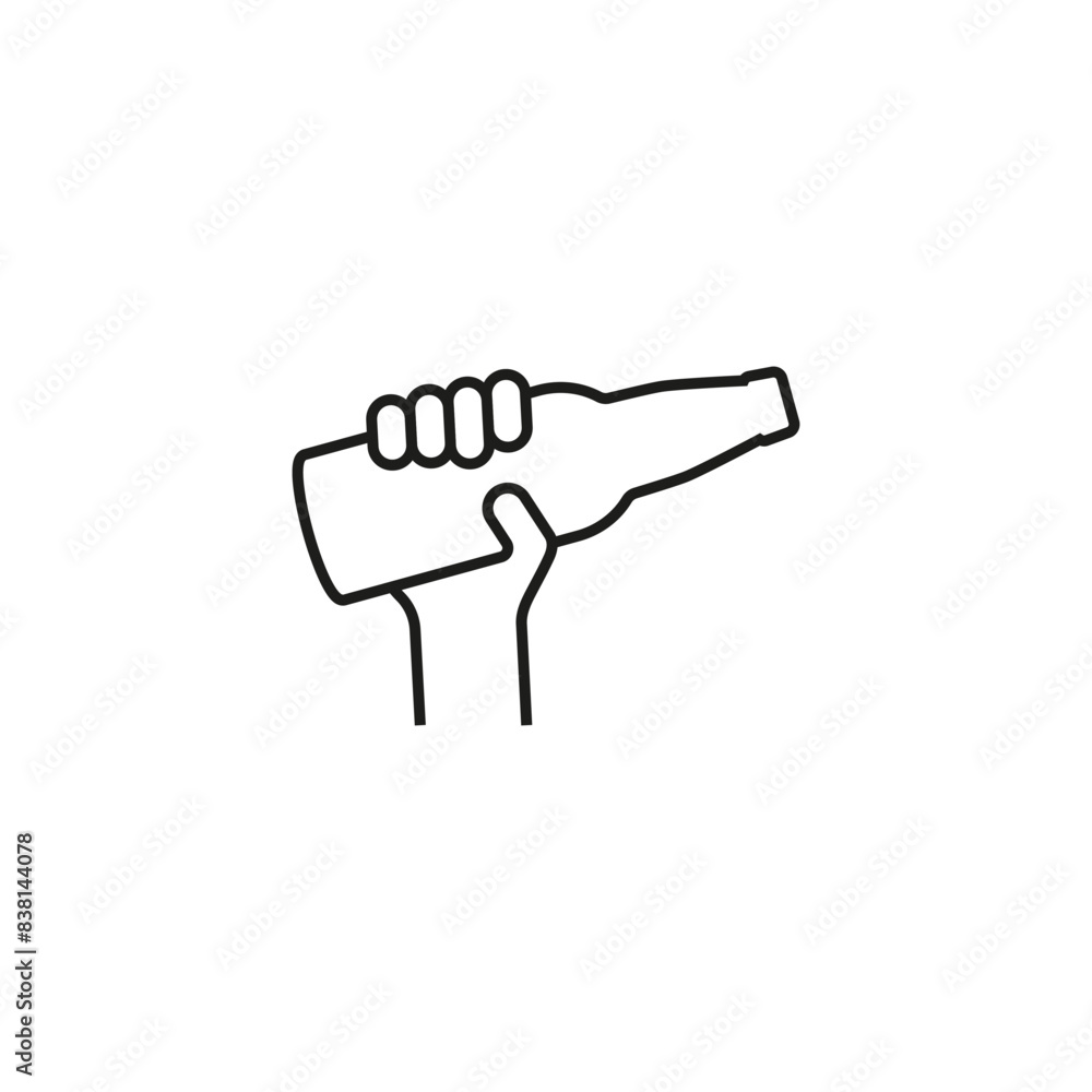 Hand holding a bottle of beer. Outline vector illustration white background. Hand holding a bottle of beer. Outline vector illustration white background.