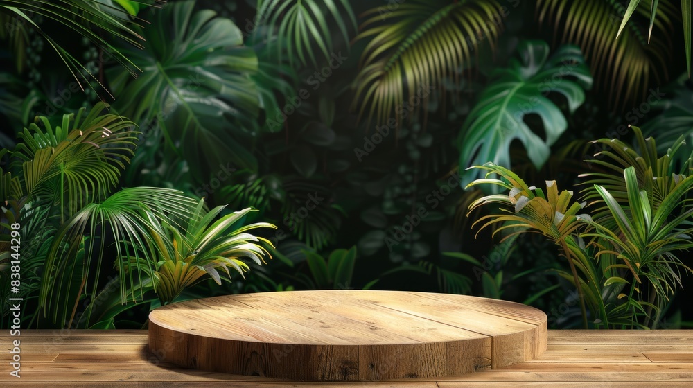 Tropical forest platform pedestal with transparent background for presenting products Tropical forest platform pedestal with transparent background for presenting products