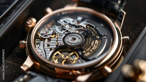 Close-Up of a Watch Mechanism: Showcase the intricate details of a luxury watch's inner workings, focusing on the gears,