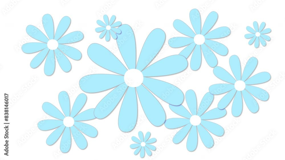 Animated blue flower seamless looped background. Flowers animation with alpha channel. Blue daisy flowers on white background. Animated blue flower seamless looped background. Flowers animation with alpha channel. Blue daisy flowers on white background.