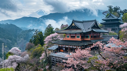 Kyoto, Japan - April 6 2023: Adashino Nenbutsuji Temple founded in 811 situated on up hill and slightly distanced from the major tourist area of Arashiyama photo