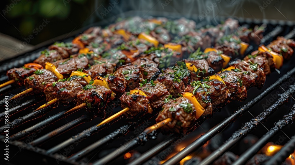 shish kebab on the grill, Eid ul Azha Celebration: Grilled Skewered Meat shish kebab on the grill, Eid ul Azha Celebration: Grilled Skewered Meat