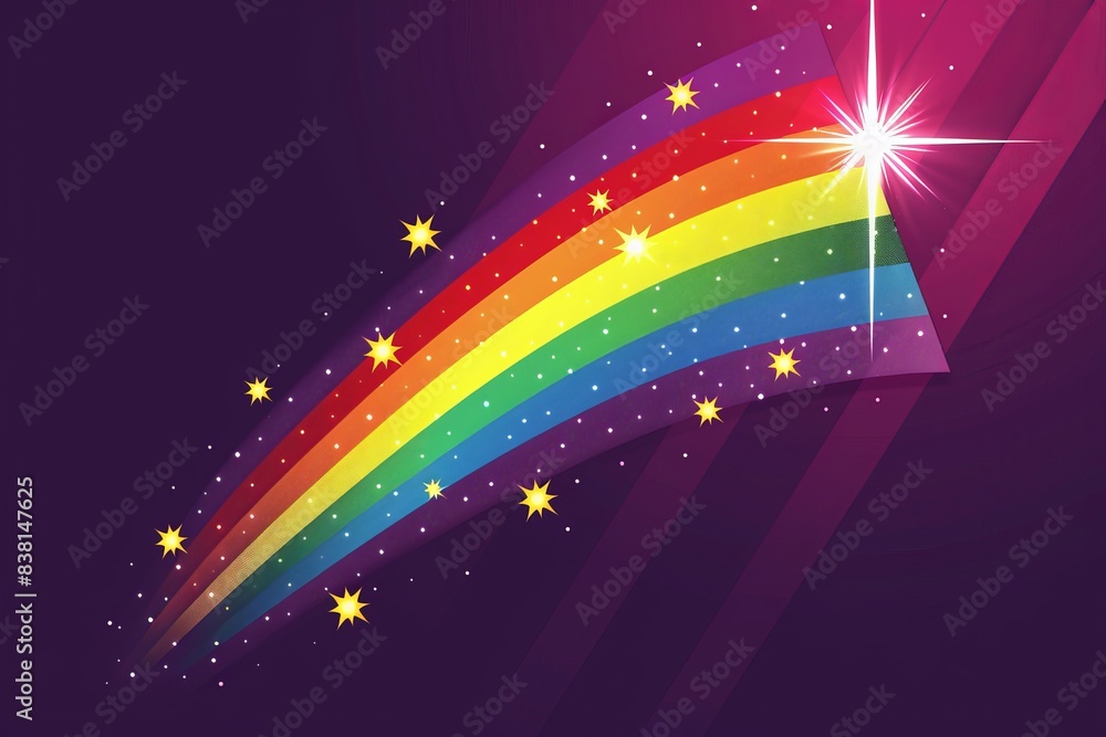 Shooting star with rainbow trail on a dark background creating a ...