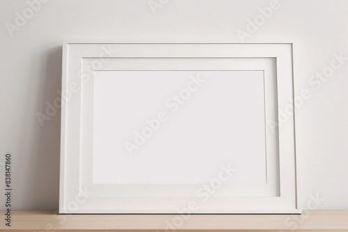 窓の光と影を持つ白い壁の背景に掛かっている最小限の空の正方形の白いフレーム画像のモックアップ。画像を分離する	