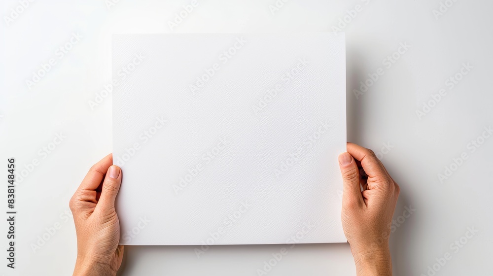 In the corner of a white paper, there is a hand holding, and there is a design space In the corner of a white paper, there is a hand holding, and there is a design space
