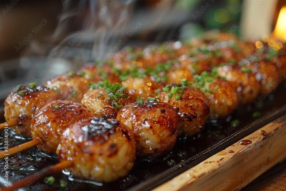 Mitarashi Dango - Skewered rice dumplings glazed with a sweet soy sauce. Mitarashi Dango - Skewered rice dumplings glazed with a sweet soy sauce.