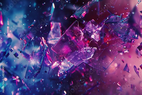 Abstract background with shattered glass in vibrant purple and blue hues.