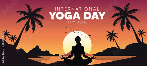international yoga day 21 june a girl doing yoga in sunset vector background