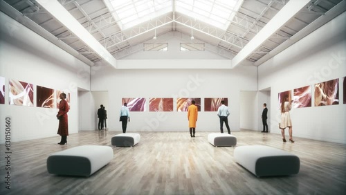 People in the Museum of Modern Art. Gallery of contemporary art. 3d animation
