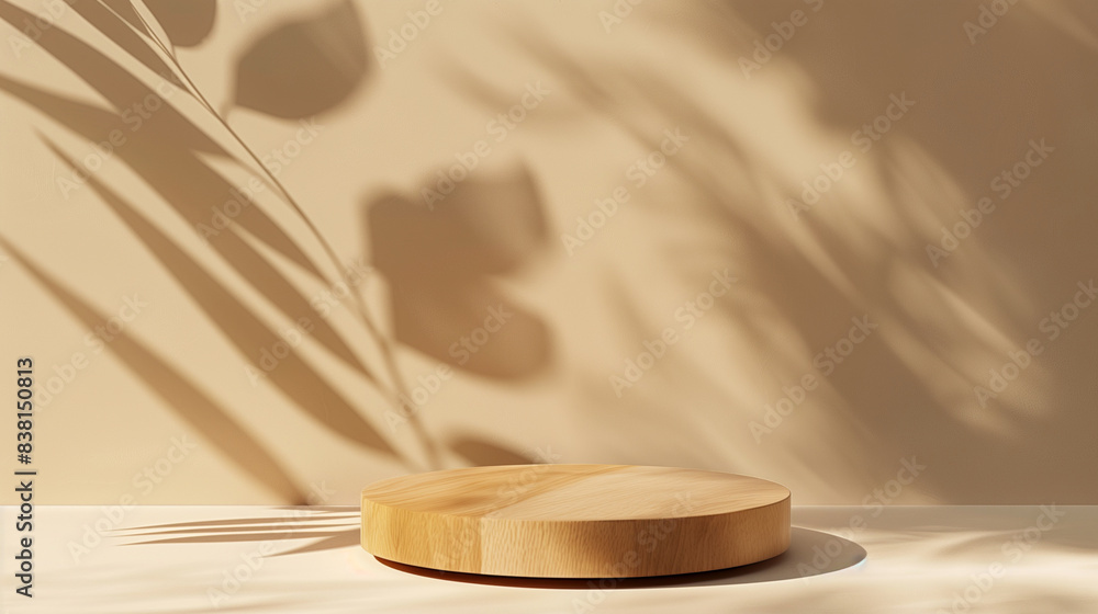 Wooden Podium with Natural Leaf Shadows Wooden Podium with Natural Leaf Shadows