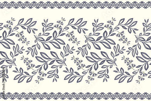 Tapestry floral pattern vintage ethnic modern embroidery texture boho design vector illustration hand drawn flower motif branches leaves wallpaper seamless background border.
