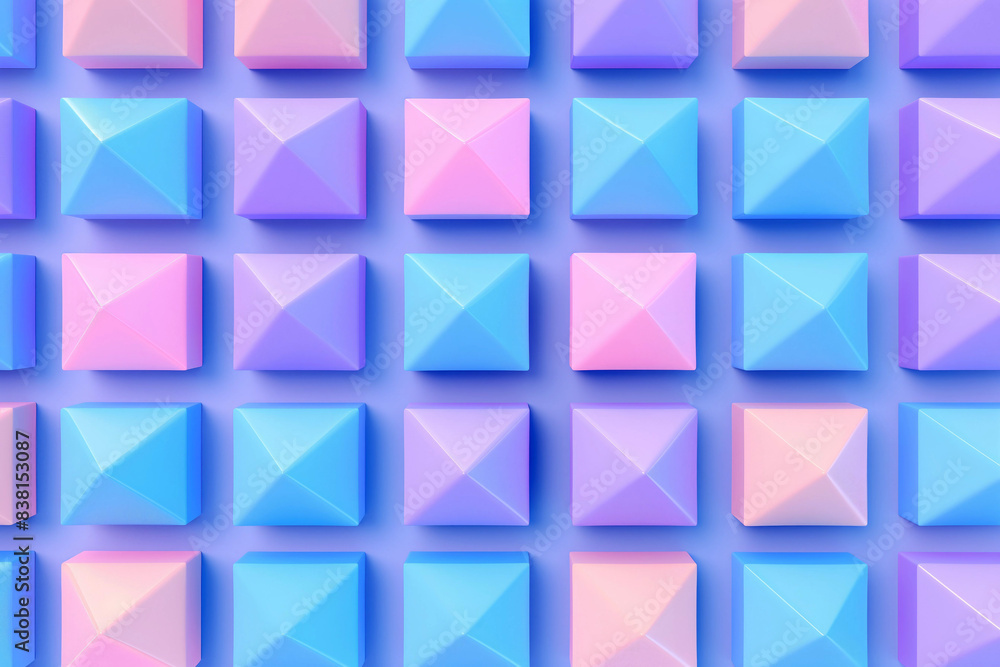 3d wallpaper made of smooth colorful squares on plain blue background 3d wallpaper made of smooth colorful squares on plain blue background