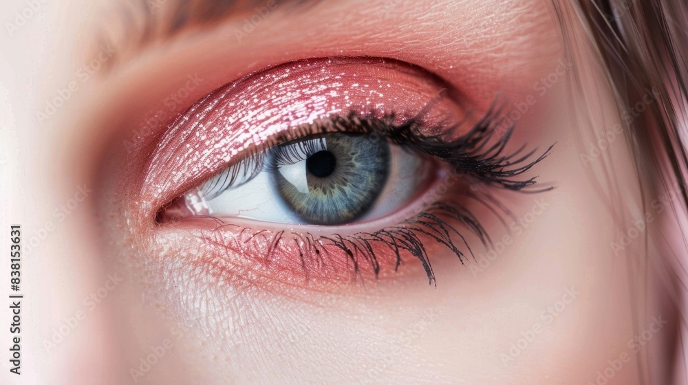 Obraz premium eye of a woman with makeup with eye shadow generative ai