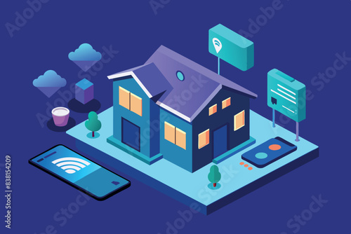 Wallpaper Mural The concept of a smart home. It is connected to various devices and services through wireless connections, symbolizing the Internet of Things. The theme reflects the modern trend towards interconnecti Torontodigital.ca