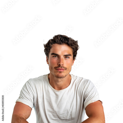 Portrait of a young guy with a smiling on face wearing casual clothes, isolated on white background