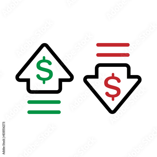 money up and down symbol in flat style isolated on white background