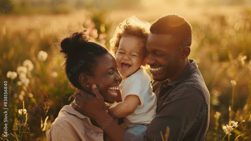 Radiant family enjoying a golden hour embrace amidst wildflowers. Radiant family enjoying a golden hour embrace amidst wildflowers.