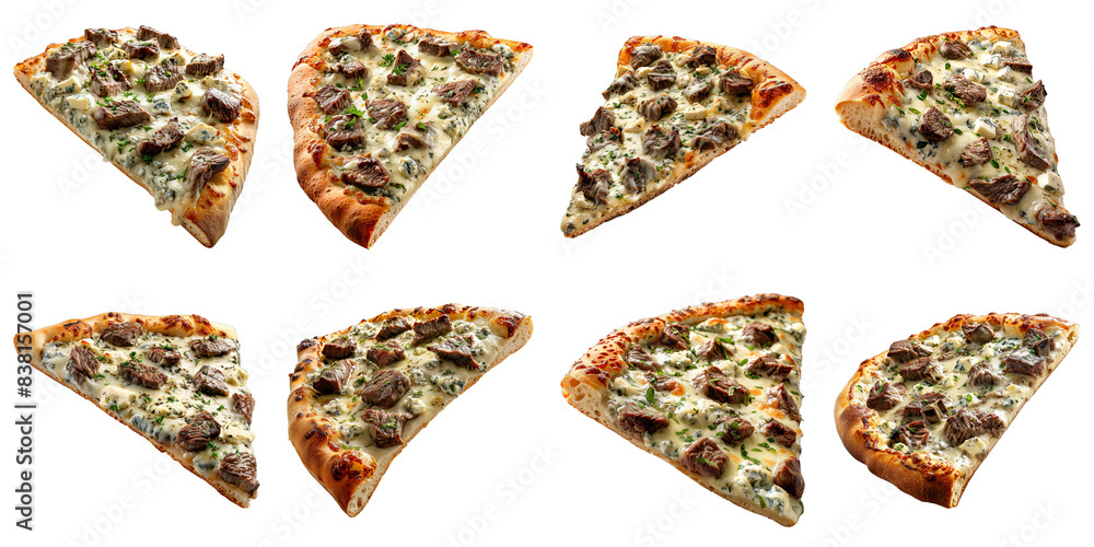 Collection of Steak With Gorgonzola Pizza isolated on transparent png background. Generative ai Collection of Steak With Gorgonzola Pizza isolated on transparent png background. Generative ai