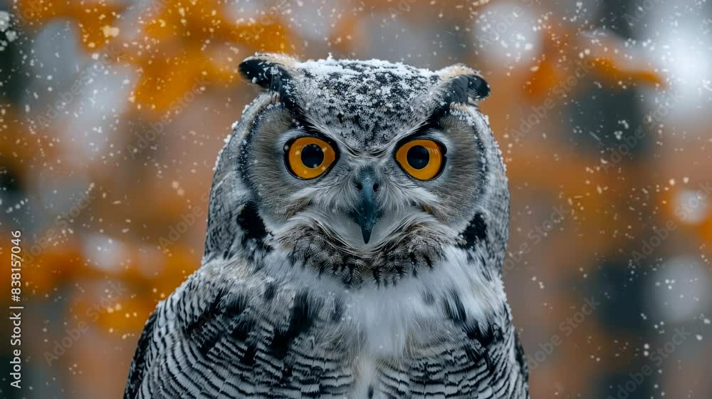The white owl in the Gryffindor. Christmas. Background in white snow with landscape home Christmas red and yellow tones. seamless looping time-lapse virtual 4k video animation The white owl in the Gryffindor. Christmas. Background in white snow with landscape home Christmas red and yellow tones. seamless looping time-lapse virtual 4k video animation