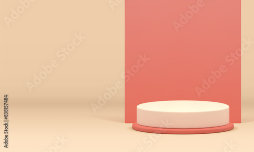 Beige pastel 3d showroom cylinder podium pedestal for product show realistic vector illustration