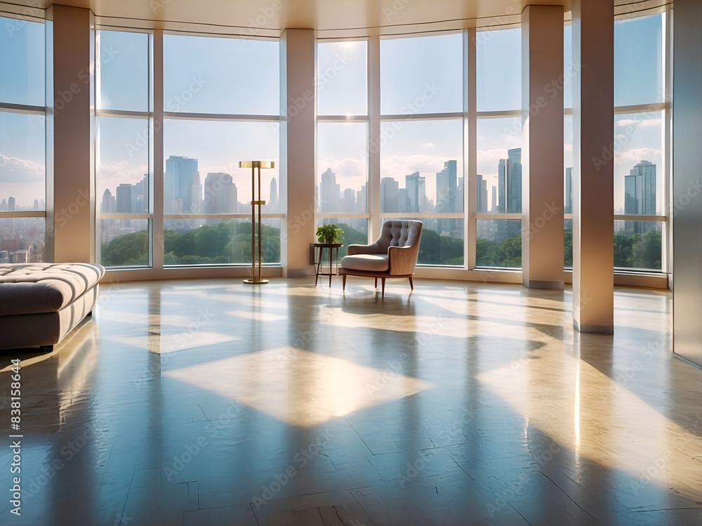 Fototapeta premium A large sunny room with wide top background views