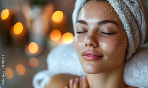 Young Woman Enjoying Relaxing Massage at Spa Salon with Warm Candlelight Ambiance, Rejuvenating Facial Treatment, and Serene Atmosphere for Ultimate Wellness and Relaxation