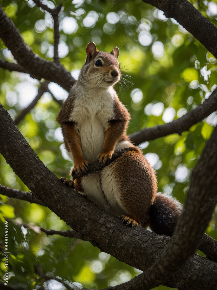 Ein neugieriges Eichhörnchen sitzt in einm Baum auf einem Ast Ein neugieriges Eichhörnchen sitzt in einm Baum auf einem Ast