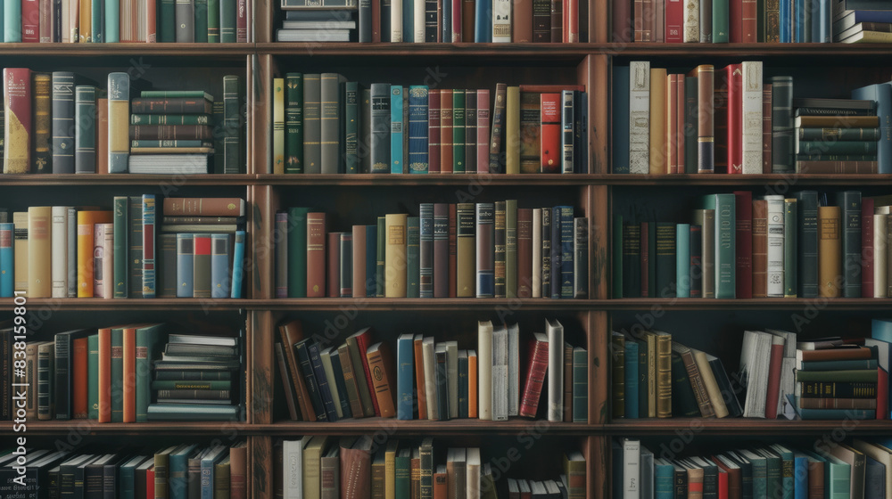Vast bookcase filled with diverse books offering an endless invitation to readers. Vast bookcase filled with diverse books offering an endless invitation to readers.