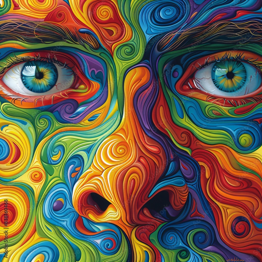 colorful face in a surreal dream, playful mind colorful face in a surreal dream, playful mind