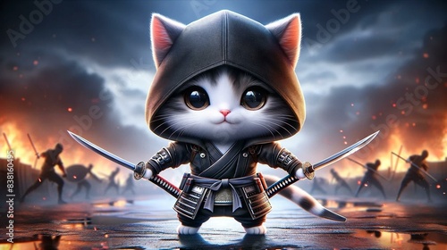 Samurai cat chibi neko characters 02 generative AI image photo