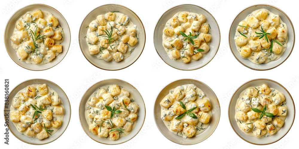 Collection of Gnocchi With Gorgonzola Sauce isolated on transparent png background. Generative ai Collection of Gnocchi With Gorgonzola Sauce isolated on transparent png background. Generative ai