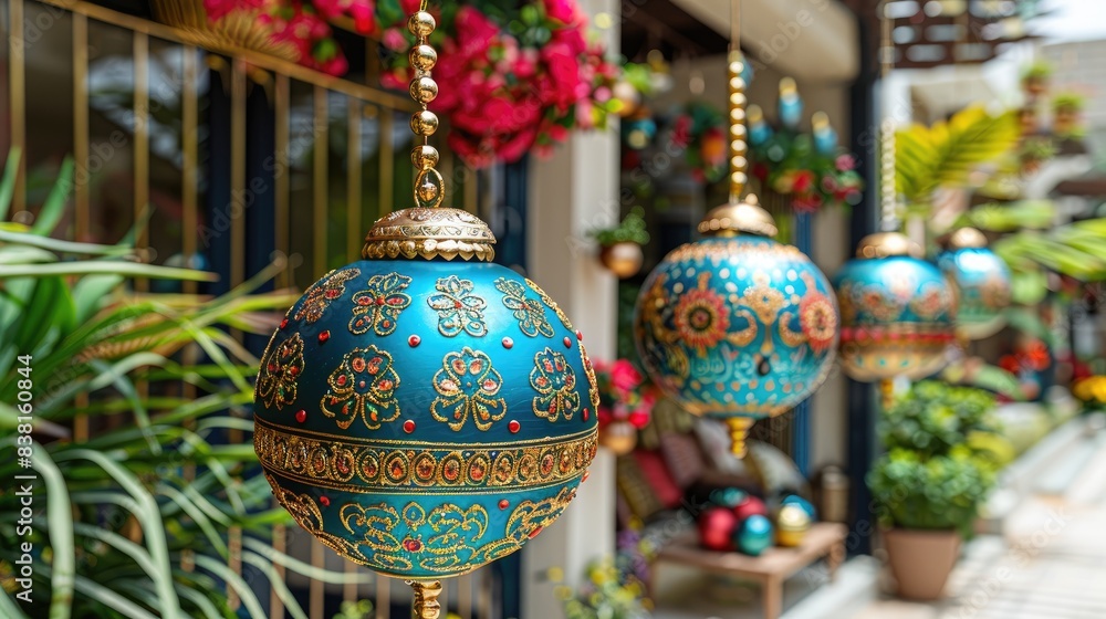 High quality a happy Eid Mubarak background containing typical Eid decorations with adorable designs, generative AI High quality a happy Eid Mubarak background containing typical Eid decorations with adorable designs, generative AI