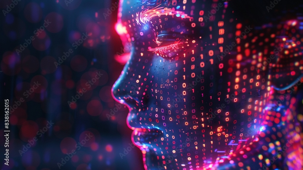 AI humanoid with neonlit binary code, cyberpunk style, vibrant tones, digital illustration, dark and mysterious 8K , high-resolution, ultra HD,up32K HD AI humanoid with neonlit binary code, cyberpunk style, vibrant tones, digital illustration, dark and mysterious 8K , high-resolution, ultra HD,up32K HD