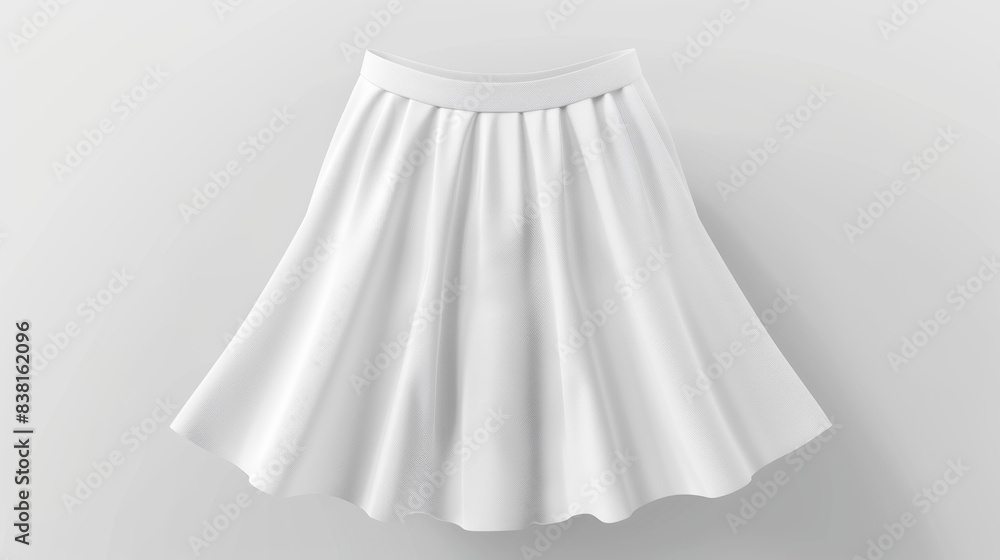 A plain white tennis skirt on a clean background symbolizes sporty fashion and activity. A plain white tennis skirt on a clean background symbolizes sporty fashion and activity.