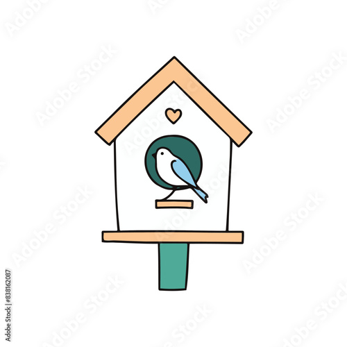 Illustration of straw nest box with bird