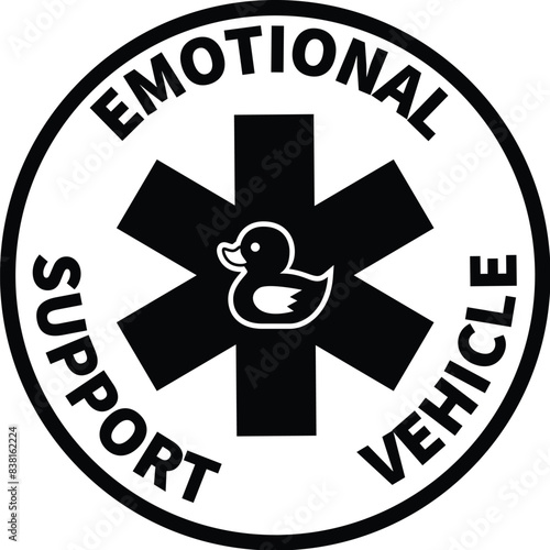 Vector of an emblem with duck and "emotionally support in vehicle" slogan