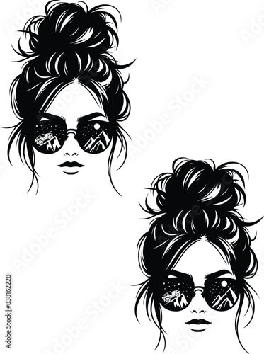 Vector of a stylish woman with a messy bun