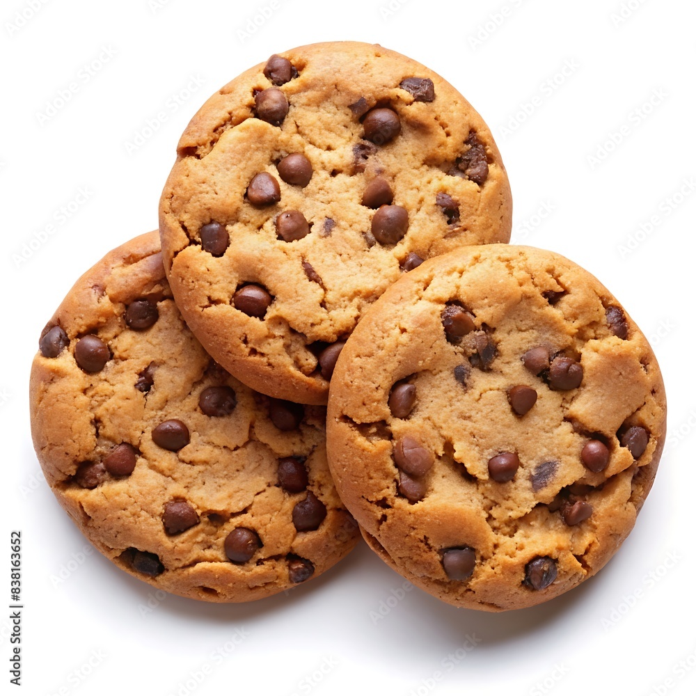 Chocolate chip cookies on white background top view. Chocolate chip cookies on white background top view.
