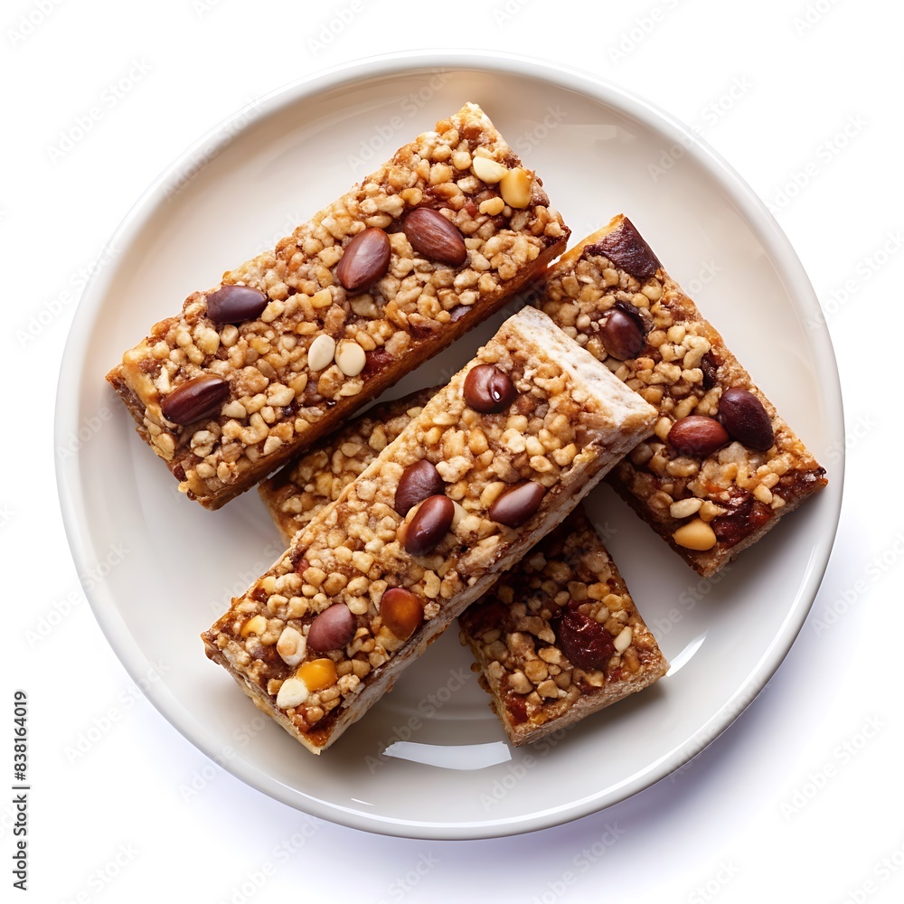 Homemade protein power bars in plate isolated on white background. Homemade protein power bars in plate isolated on white background.
