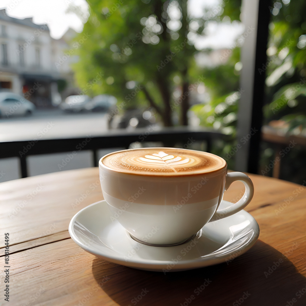 A steaming cup of coffee or cappuccino sits on a table, ready for a morning caffeine boost Generative AI A steaming cup of coffee or cappuccino sits on a table, ready for a morning caffeine boost Generative AI