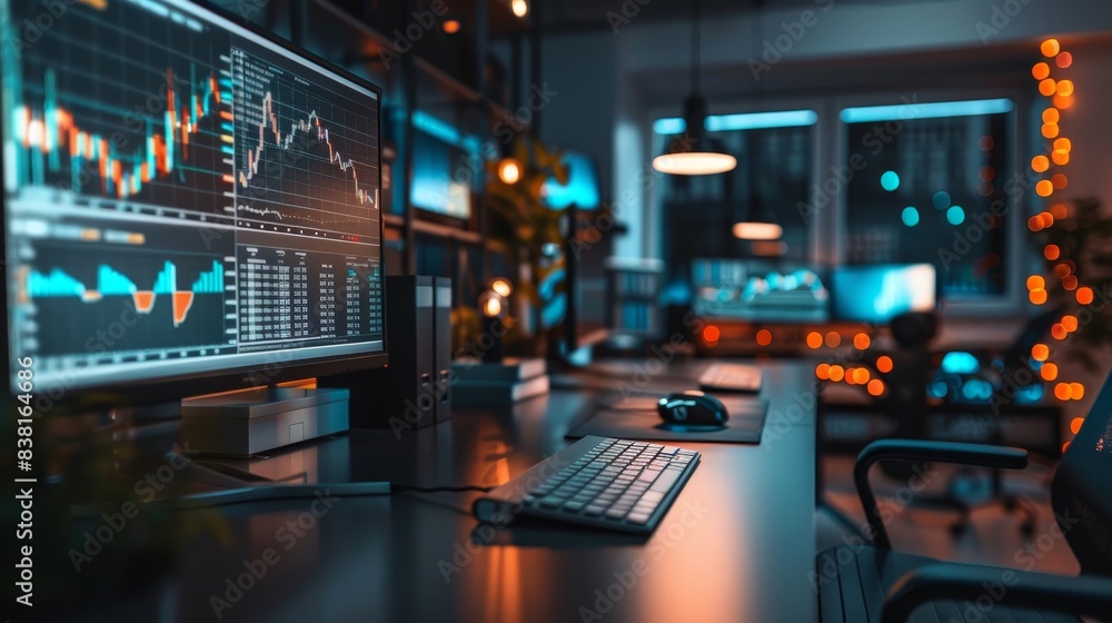 Modern Office Workspace Of A Stock Trader Modern Office Workspace Of A Stock Trader
