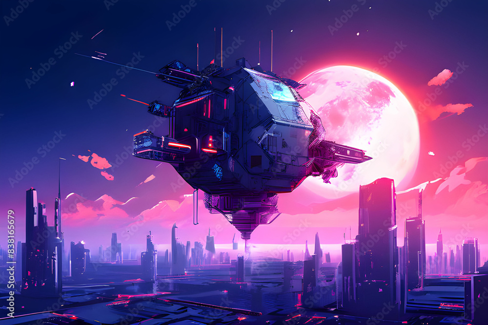 city in the night sky with cyberpunk, Generative AI city in the night sky with cyberpunk, Generative AI
