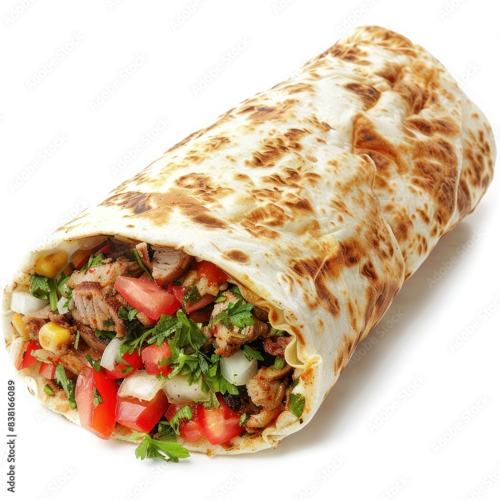 Shawarma dish isolated on white background. High-quality culinary photography Shawarma dish isolated on white background. High-quality culinary photography