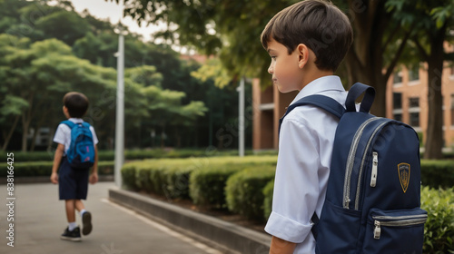 A boy going to school with backpack © jithin