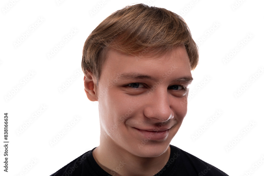 Fototapeta premium Close-up portrait of a European teenage boy with brown hair