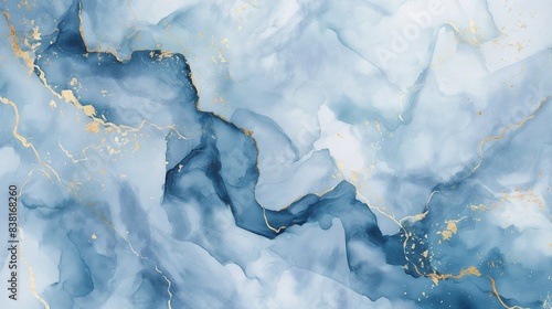 Wallpaper Mural Flowing blue marble texture with gold watercolor design Torontodigital.ca