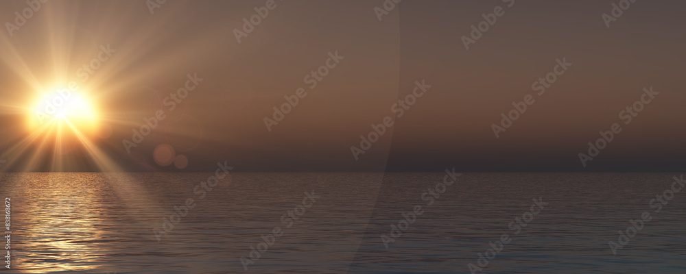 sunset sea sun ray clear sky. 3d rendering sunset sea sun ray clear sky. 3d rendering